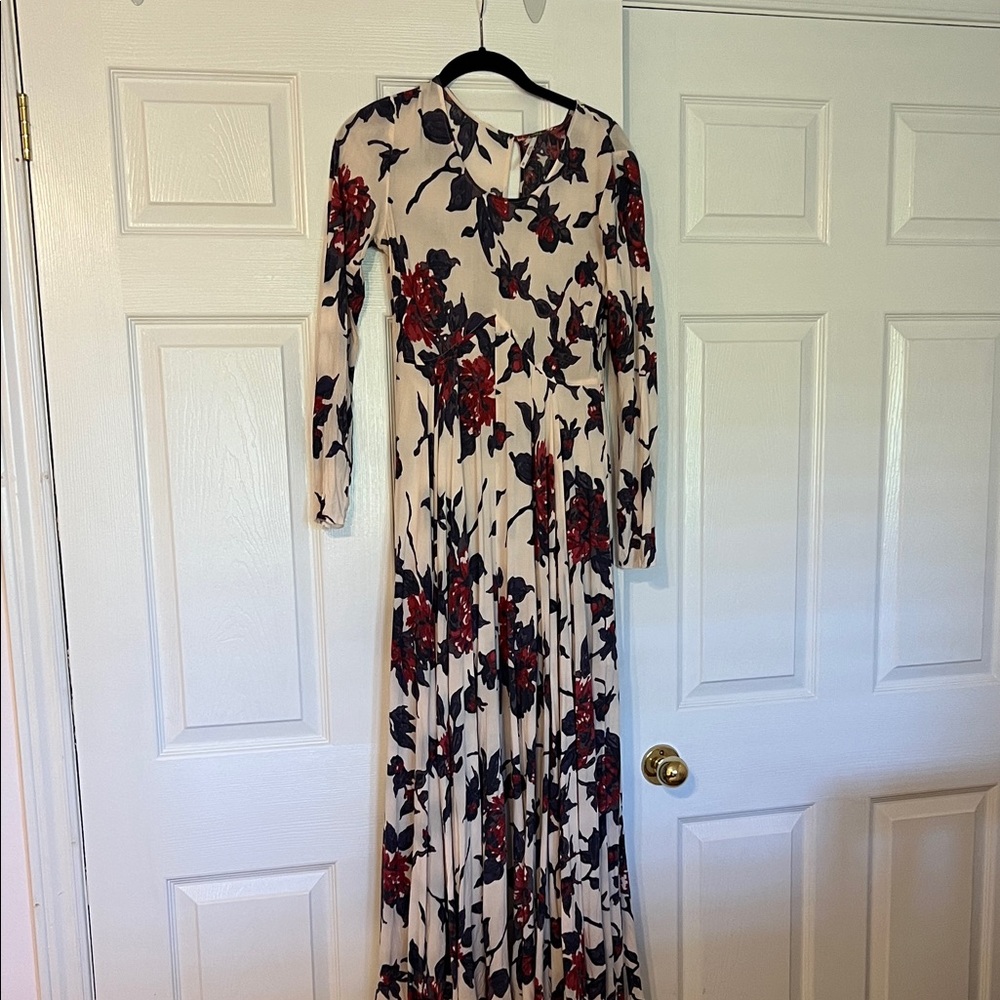 Free People Cream and Red Floral Long Sleeve Dress